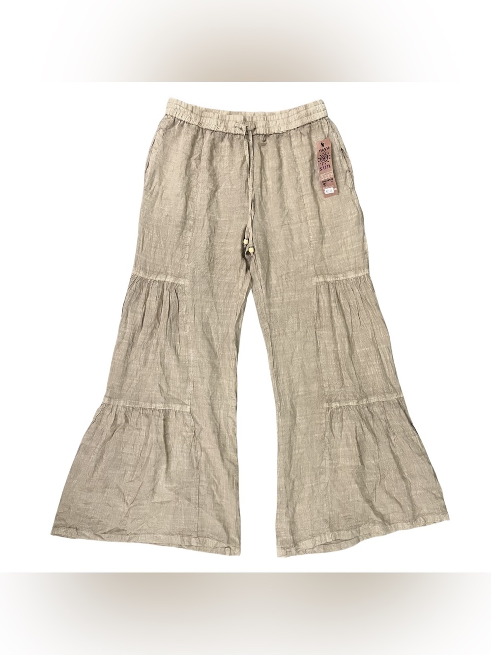 Raya Sun Linen Wide Leg Pants Medium High Rise Tiered Flare Baggy Beachy Boho